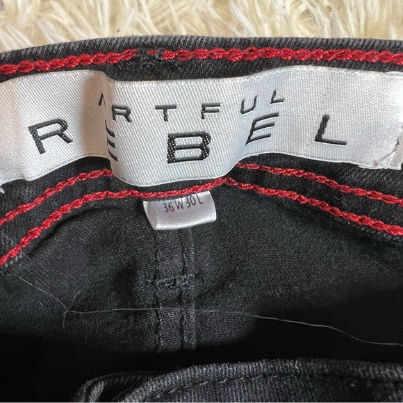 Artful Rebel Jeans Mens 36x30 Black  Stretch Straight Distressed Denim W/pockets - Picture 4 of 11